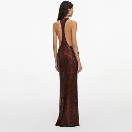 2026 Summer European And American Sexy Fashion Lady Temperament Hot Diamond Vest Backless Long Dinner Dress Women's Dress
