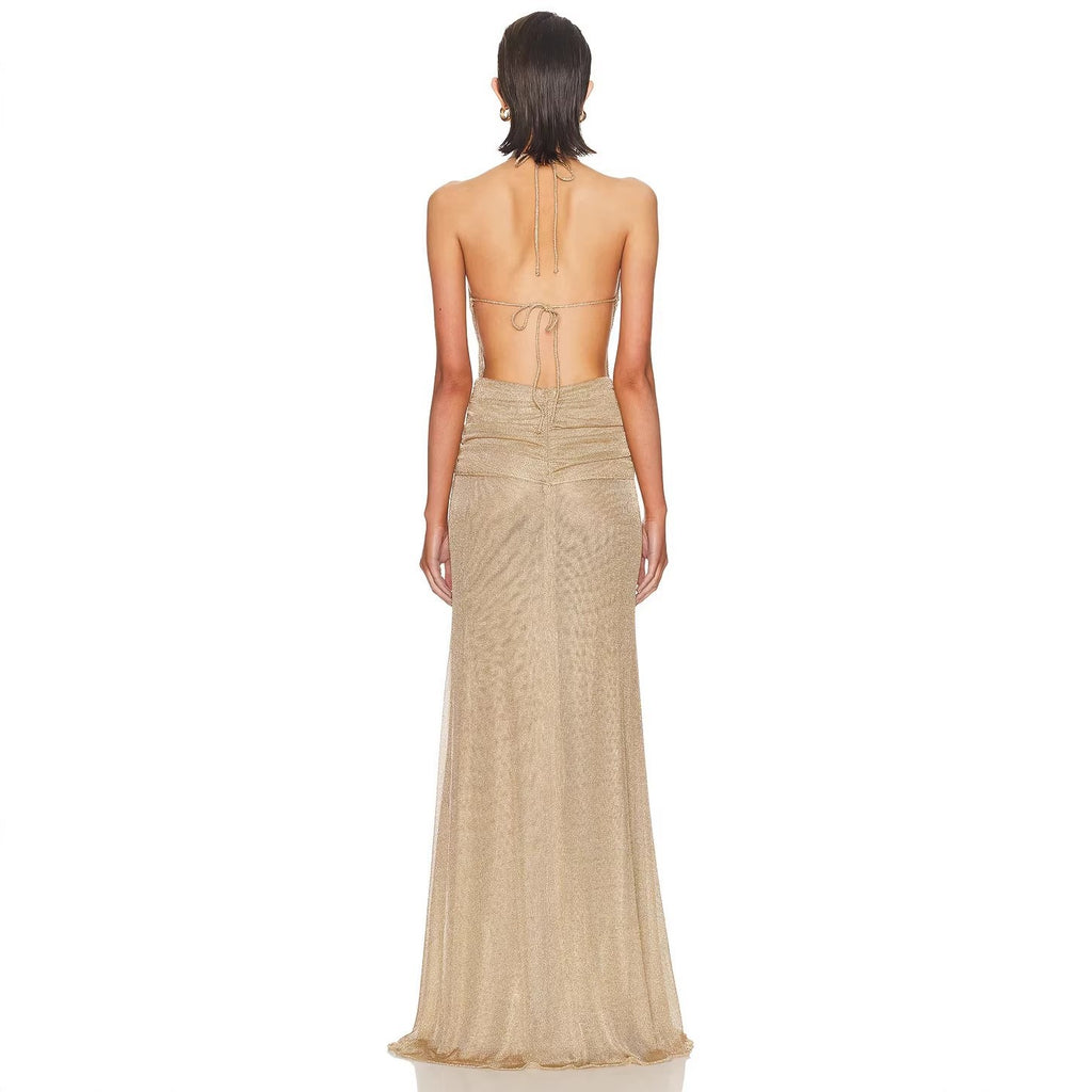 Cross-Border Amazon Trendy Nightclub Party Evening Dress For Women, Fashionable Mesh Halter Neck Backless Party Dress
