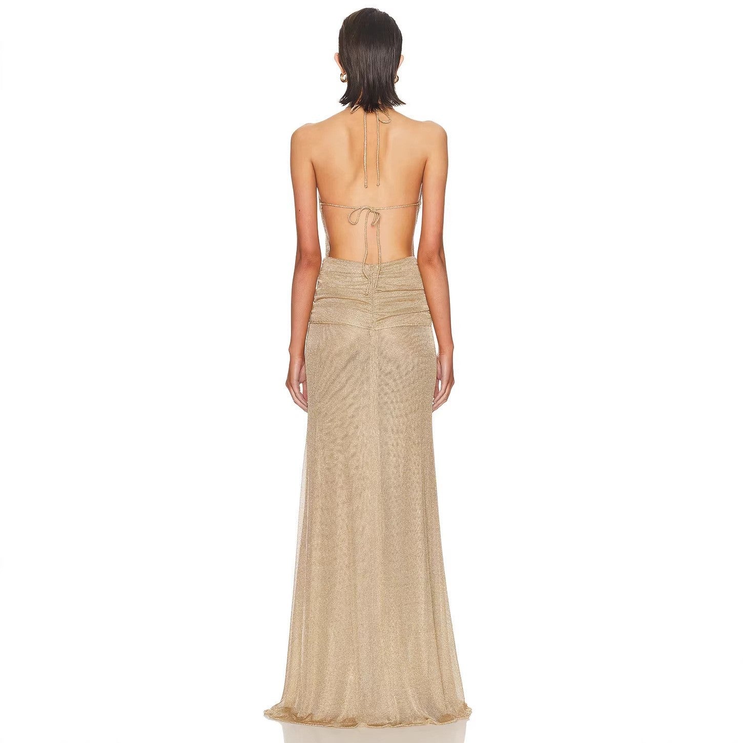 Cross-Border Amazon Trendy Nightclub Party Evening Dress For Women, Fashionable Mesh Halter Neck Backless Party Dress