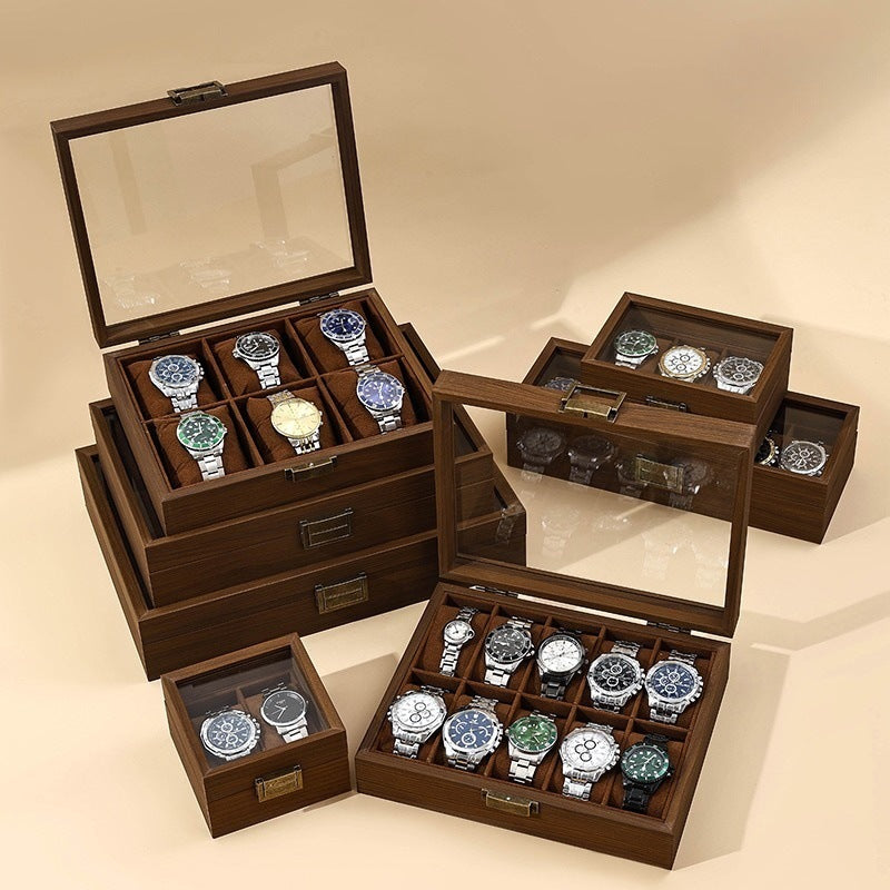 Retro Wood Grain Pu Leather Watch Box Wooden Jewelry Gift Packaging Box Cross-Border Hot-Selling Watch Storage Box Watch Box