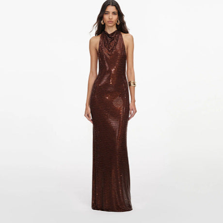 2026 Summer European And American Sexy Fashion Lady Temperament Hot Diamond Vest Backless Long Dinner Dress Women's Dress