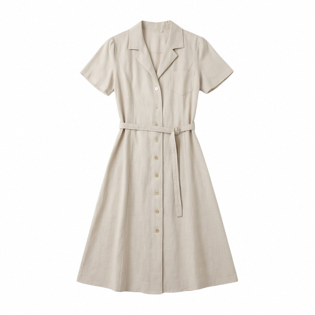 Jancey Padded Linen A-Line Shirt-Style Dress (Ralph Lauren Alternative)