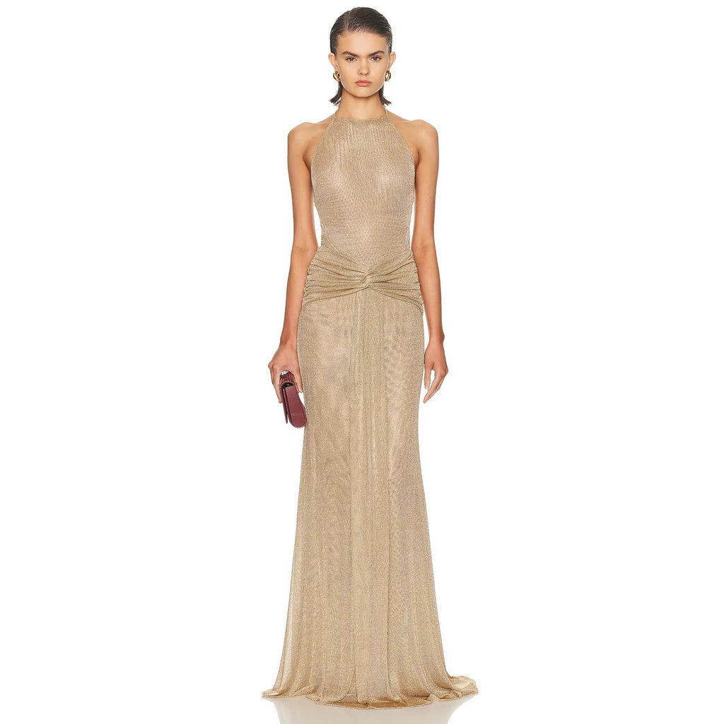 Cross-Border Amazon Trendy Nightclub Party Evening Dress For Women, Fashionable Mesh Halter Neck Backless Party Dress