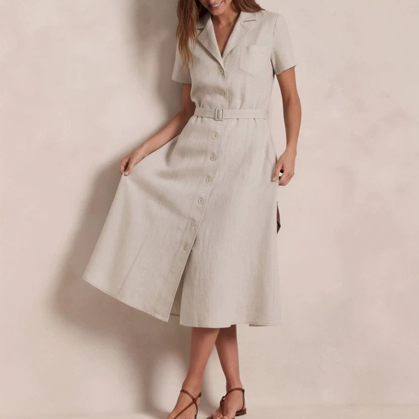 Jancey Padded Linen A-Line Shirt-Style Dress (Ralph Lauren Alternative)