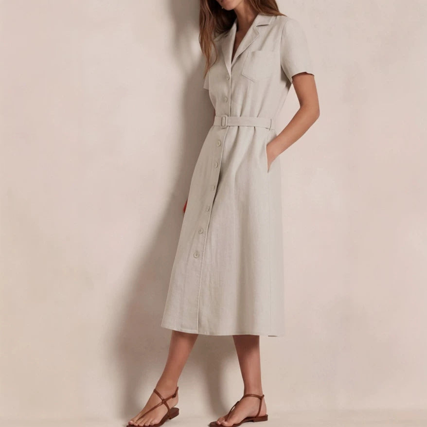 Jancey Padded Linen A-Line Shirt-Style Dress (Ralph Lauren Alternative)