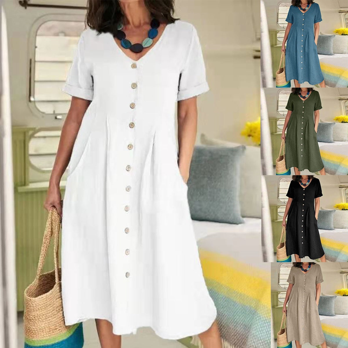 Cotton And Linen Loose Casual Dress