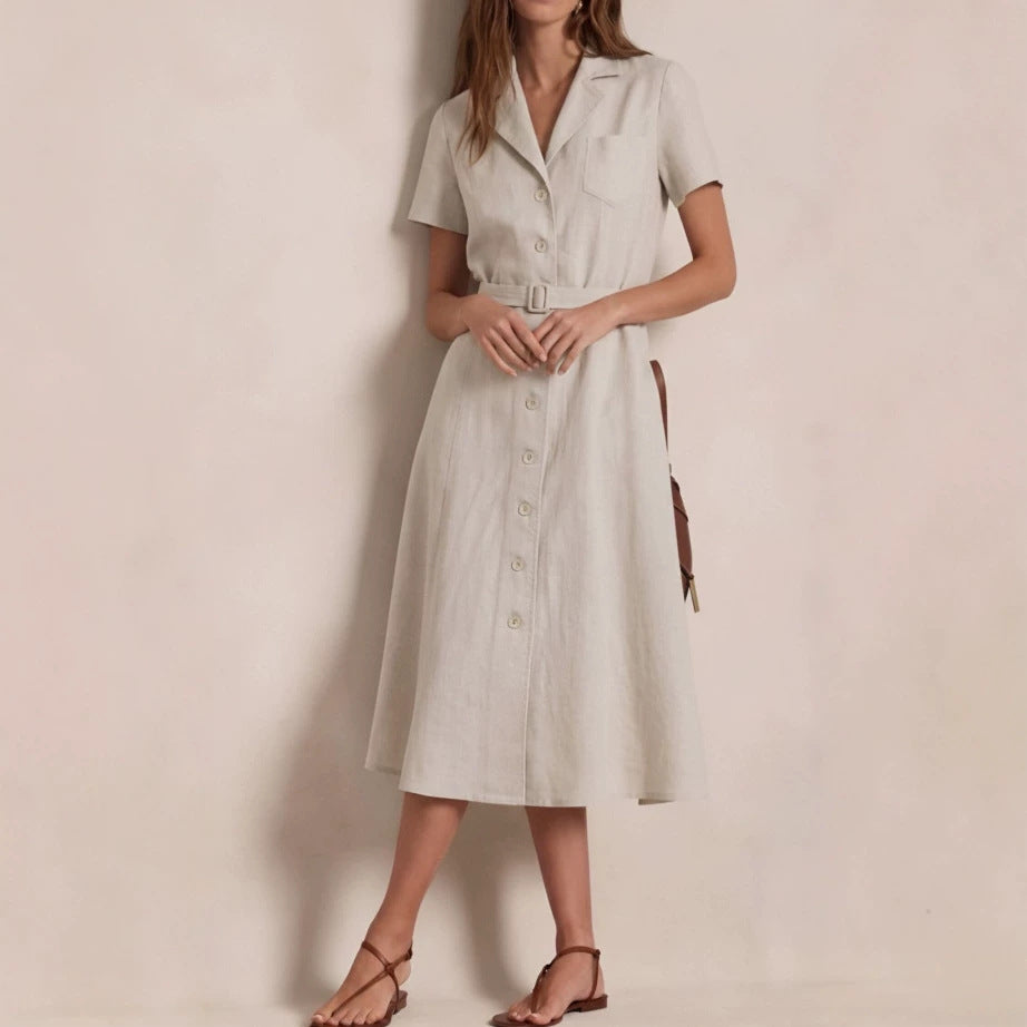 Jancey Padded Linen A-Line Shirt-Style Dress (Ralph Lauren Alternative)