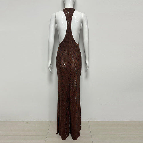 2026 Summer European And American Sexy Fashion Lady Temperament Hot Diamond Vest Backless Long Dinner Dress Women's Dress
