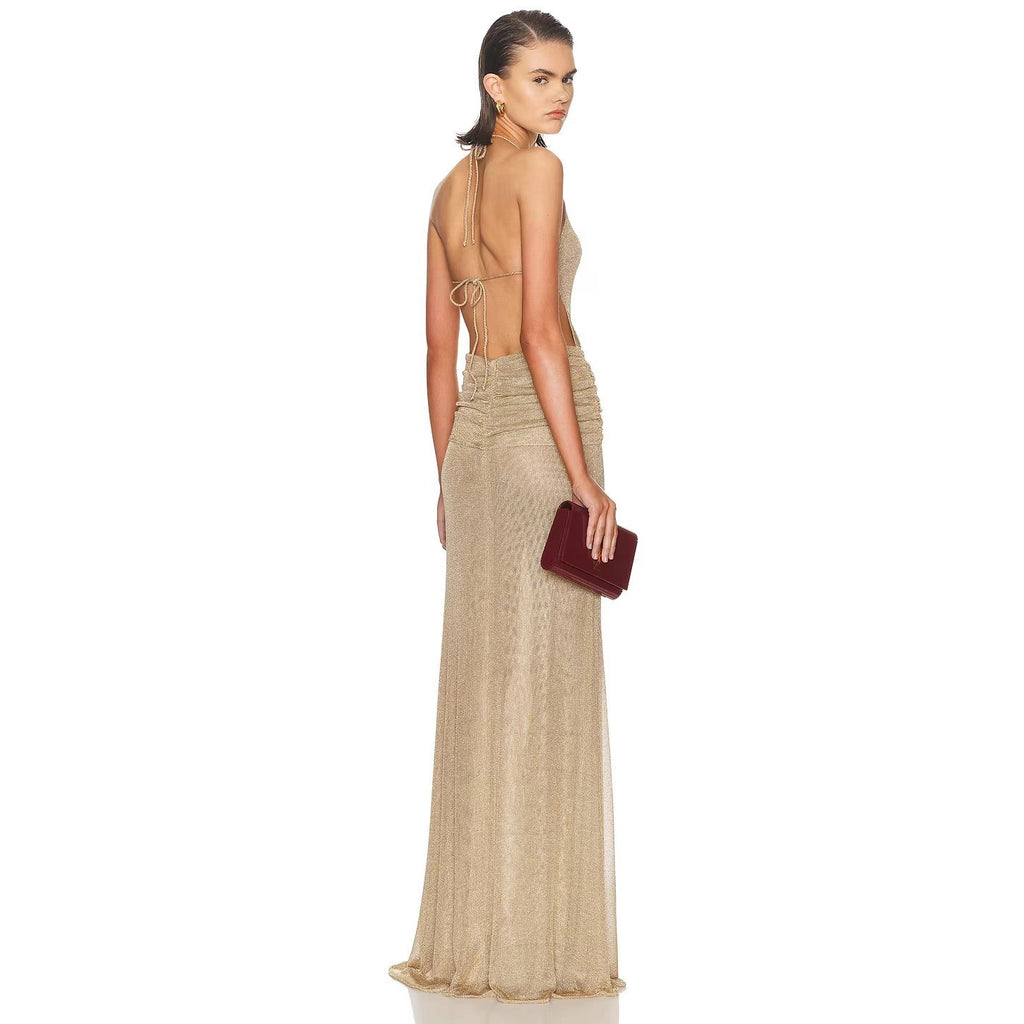 Cross-Border Amazon Trendy Nightclub Party Evening Dress For Women, Fashionable Mesh Halter Neck Backless Party Dress