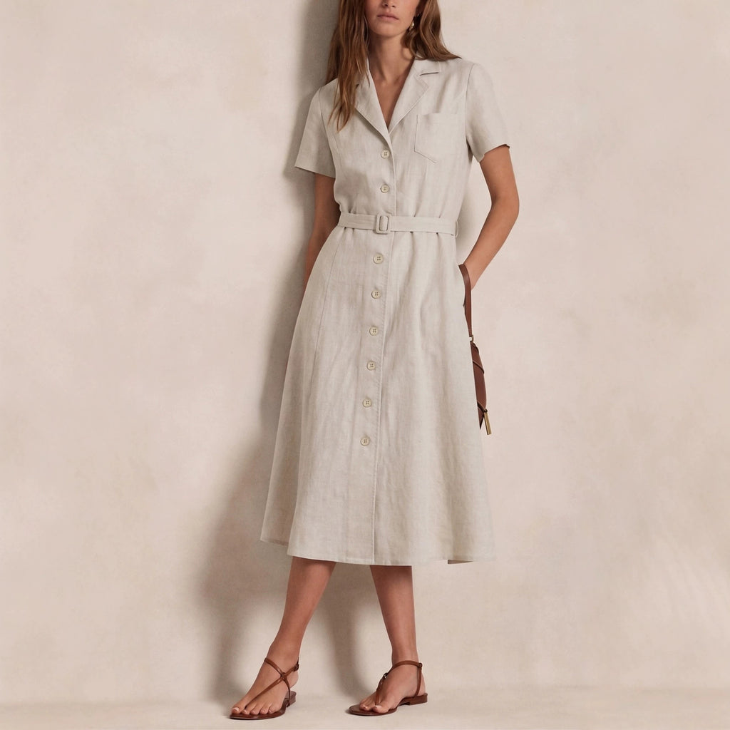 Jancey Padded Linen A-Line Shirt-Style Dress (Ralph Lauren Alternative)